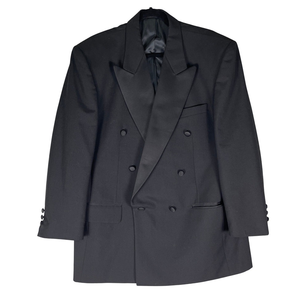 Pierre Balmain Tuxedo Jacket Mens 43 Reg Black Very Good Double Breasted Wool